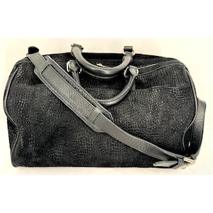 Vintage Charles Jourdan Black Luxury Croc Embossed Leather Boston Bag Handbag Purse