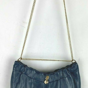 VINTAGE 60s /70s ANDE France Blue Soft Luxury Leather Gold Chain Shoulder Purse Bag Handbag
