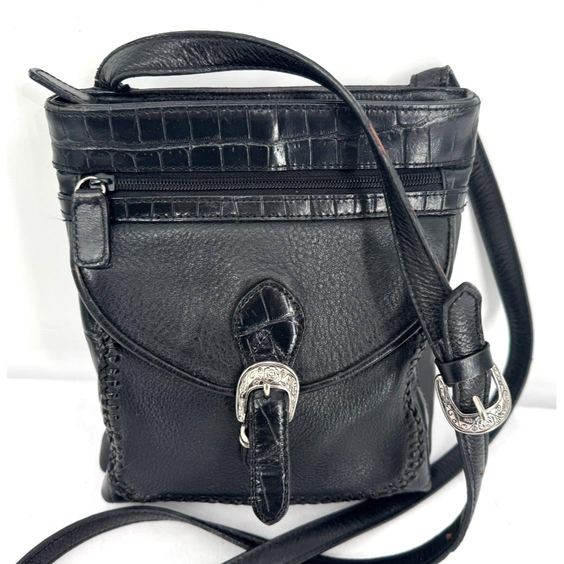 Vintage Maggib Black Pebbled Leather Crossbody Bag: Croc  display picture 3