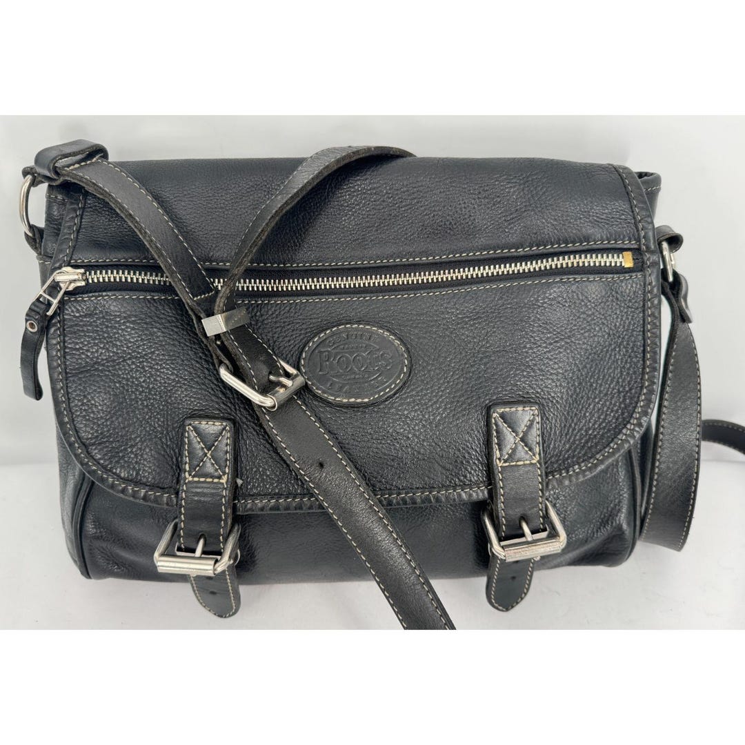 Vintage Roots Canada Black Leather Satchel Crossbody Shoulder Bag ...