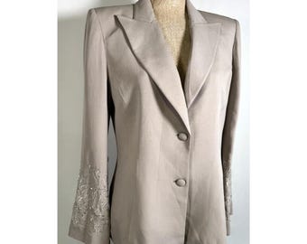 Vintage LUISA SPAGNOLI chaqueta blazer de seda pura bordada Sz 44 Sz L