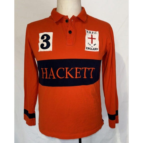 Hackett, Vintage Aston Martin Racing Team 95 Hackett Red Cotton Embroidered Polo Men's Sz L