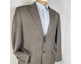 Vintage 90s Ralph Lauren Brown Wool Houndstooth Check Blazer Sport Coat Sz 42R