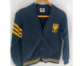 Vintage Barbarian Rugby Wear Dalhousie University Cardigan Button Sweater Cotton Sz L Made in Canada