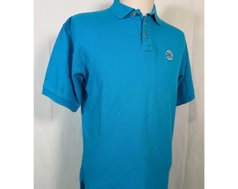 Vintage Wimbledon Lawn Tennis Cotton Turquoise Blue Polo Shirt Embroidered Mens Sz M