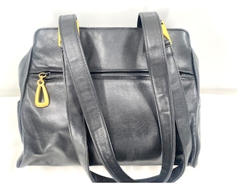Vintage La Strada Butter Soft Black Luxury Italian Leather Double Handle Hobo Bag