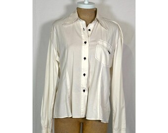 Vintage 90s Dolce & Gabbana White Cotton Logo Button Down Shirt Blouse Women's Sz M