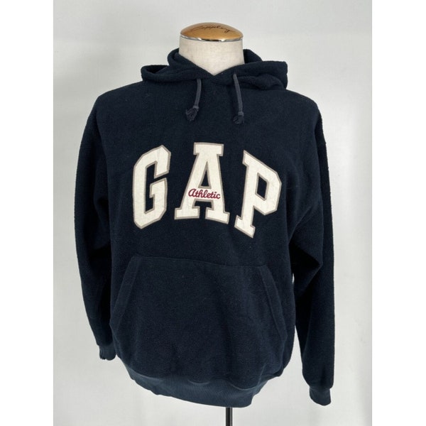 Vintage GAP Athletic Arch Logo Dark Navy Blue Sherpa Hoodie Sweater Men's Sz S