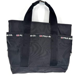 Vintage Ralph Lauren Polo Jeans Co Black Nylon Bag Logo USA Flag Tote Handbag Purse