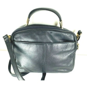 Vintage 80s Samsonite Black Leather Satchel 2 Way Bag Messenger Crossbody Purse Handbag