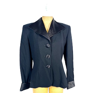 Vintage Christian Dior Blazer: 80s Worsted Wool with Satin Trim, Size 6