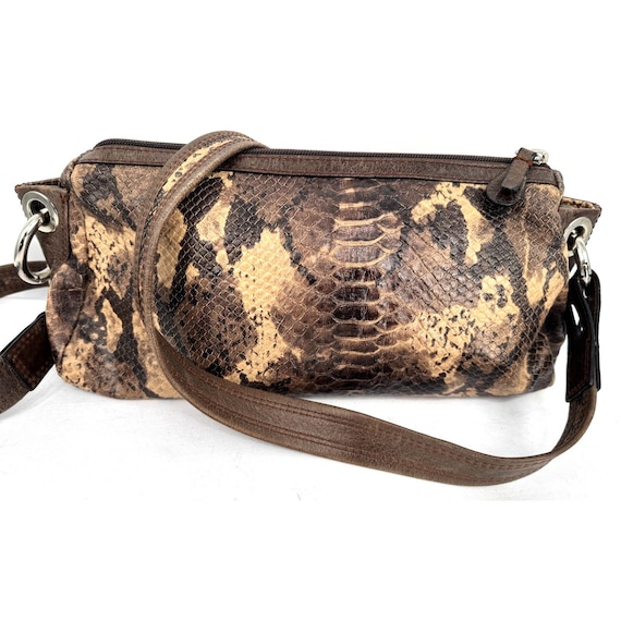 Vintage 90s Y2K Python Snakeskin Embossed Print Leather Shoulder