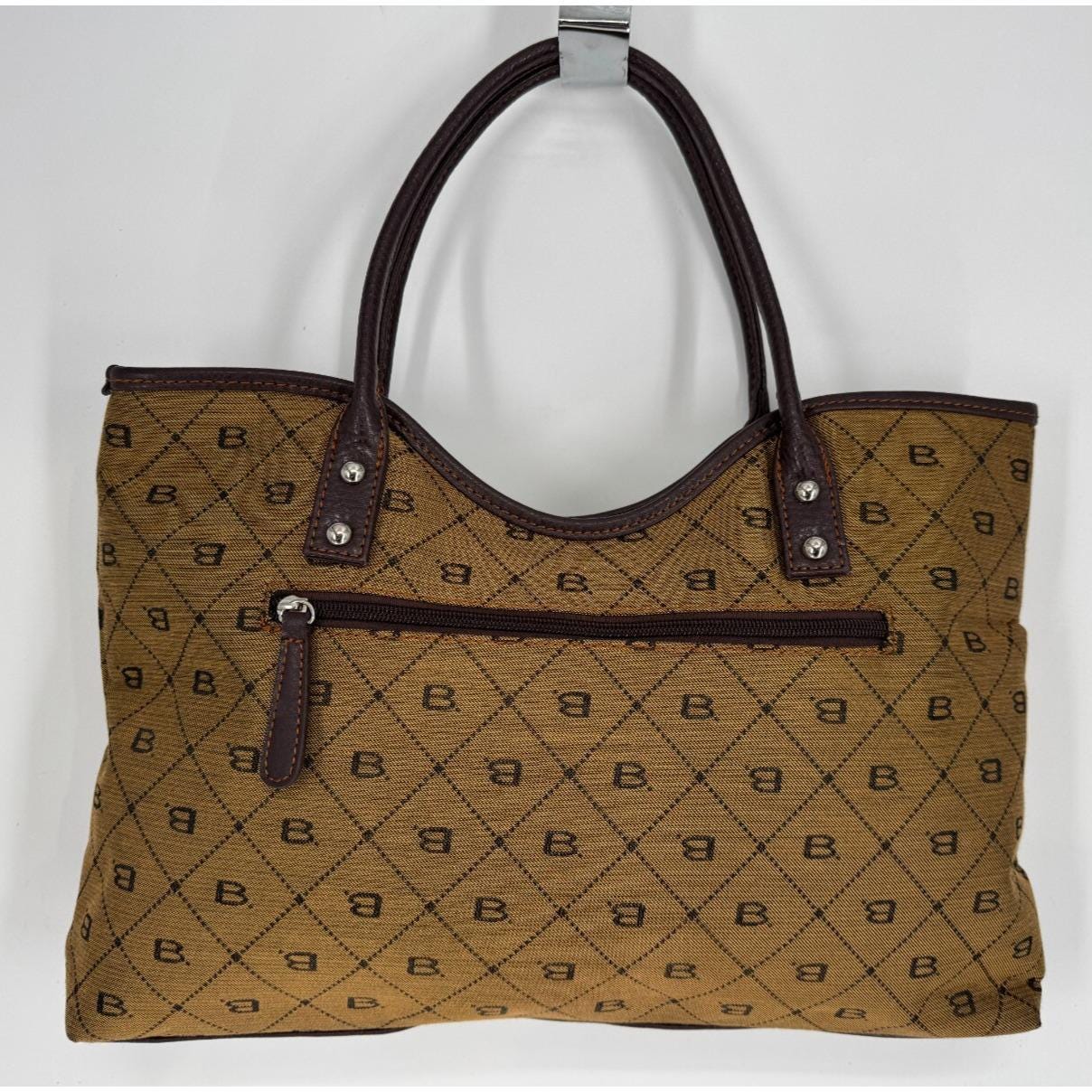 Vintage 90s Y2K Boots N Bags Brown Canvas Leather Trim Large Tote