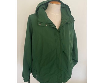 Lands End Forest Green Nylon Hooded Pockets Mens Lined Coat Jacket Woman Sz 3XL