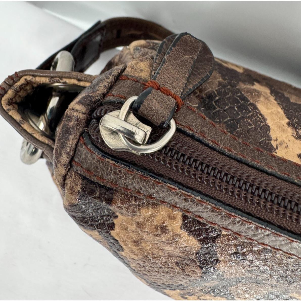 Vintage 90s Y2K Python Snakeskin Embossed Print Leather Shoulder