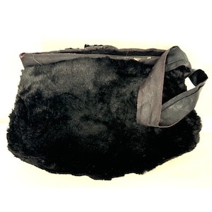 Vintage 50s Sheared Genuine Black Fur Handbag Clutch Muff Hand Warmer Zip Wristlet