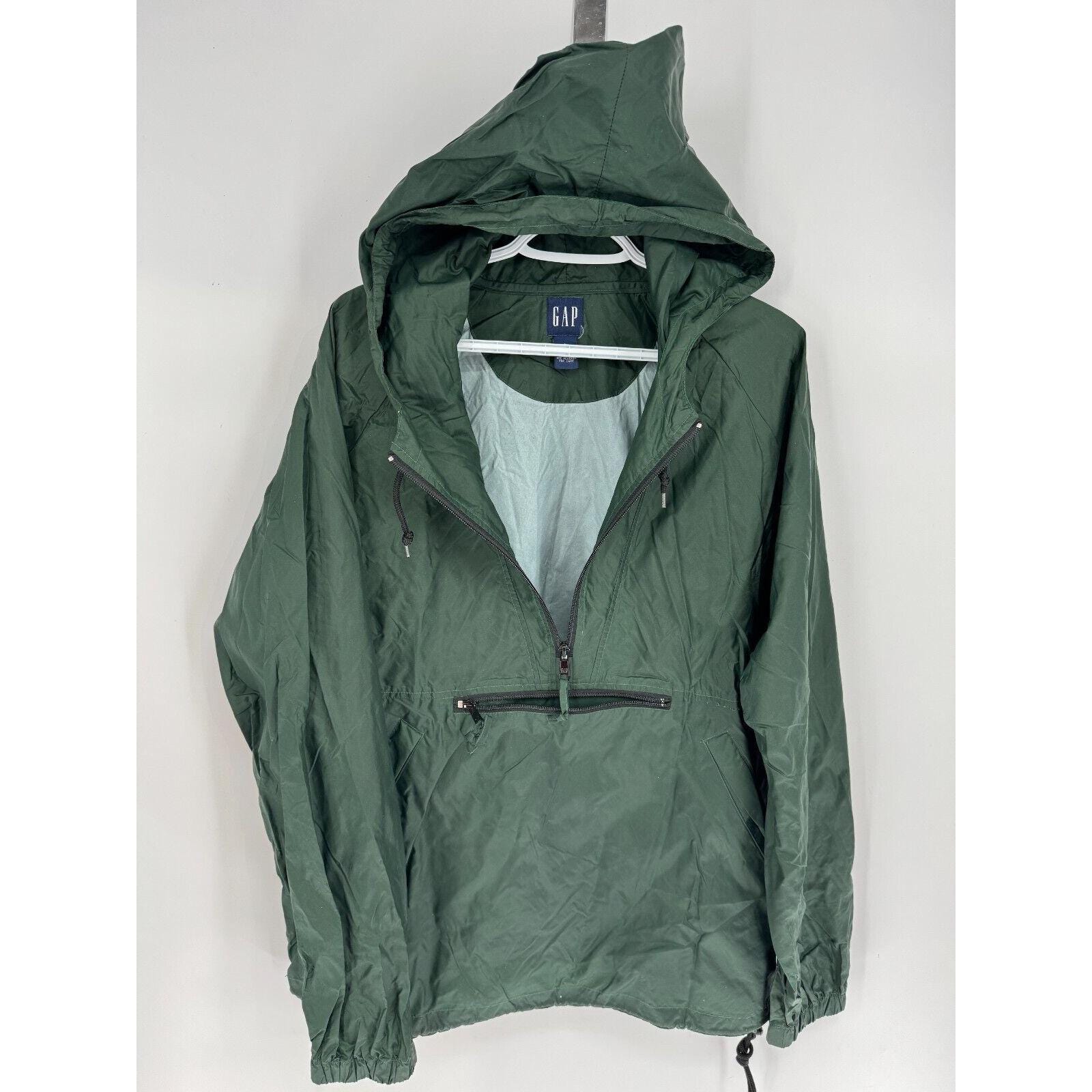 Vintage GAP Hunter Green Nylon Anorak Hooded Windbreaker Jacket 
