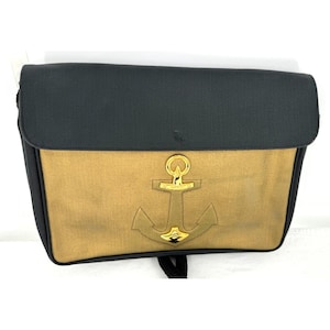 Vintage RODO Italy Coated Gold Canvas Nautical Anchor Shoulder Bag Purse Handbag