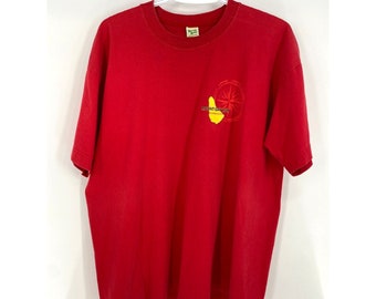 Vintage Mount Gay Barbados Rhum rouge brodé t-shirt Sz L fabriqué à la Barbade chemise