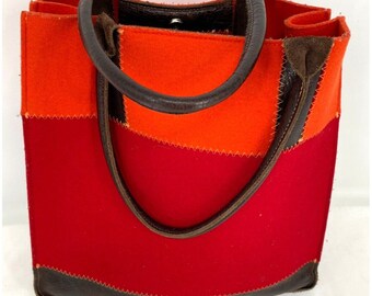 Handgemaakte Graf Lantz grote merinowol rood roze bruin lederen bekleding Tote portemonnee handtas