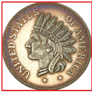 Rare 1851 USA American Indian Head Dollar Silver Color Cool Coin. Discover now!