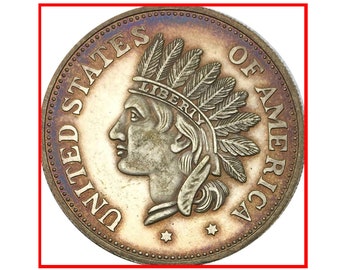 Rare 1851 USA American Indian Head Dollar Silver Color Cool Coin. Discover now!