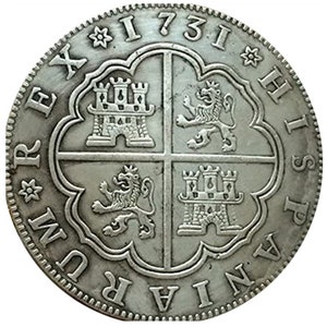 Rare pièce de monnaie espagnole de 8 réaux en argent de 1731, couleur argent, Espagne. À découvrir !