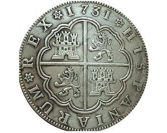 Rare Spain 1731 Silver Color 8 Reals Spanish Coin. Discover!