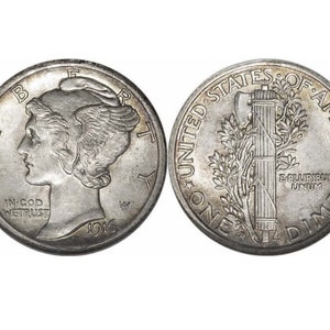 Rare 1916 D Mercury Dime USA American Silver Color Liberty  Coin. Discover!
