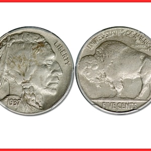Rare USA United States 1937-D 3 Legs 5c buffalo 5 cents Silver Color Coin. Discover now!