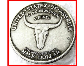 Rare 1935 USA American Half Dollar Old Spanish Trail Silver Color Cool Coin. Discover now!