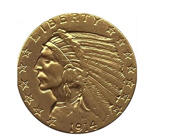 Rare USA United States Gold Plated 1914 Indian Eagle Five Dollar Coin. Discover!