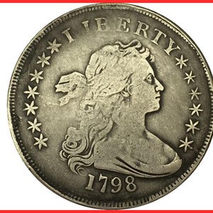 Rare 1798 USA American Liberty Draped Bust Dollar Silver Color Cool Coin. Discover now!