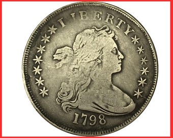 Rare 1798 USA American Liberty Draped Bust Dollar Silver Color Cool Coin. Discover now!