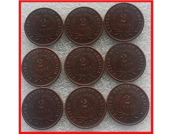 Sällsynta USA Förenta staterna 1865-1873 9 delar komplett set 2 centsmynt. Upptäck nu!