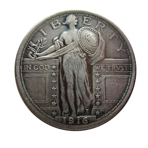 Rare 1916 Standing Liberty USA Quarter Dollar Silver Color Coin. Discover!