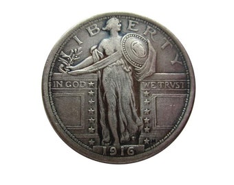 Rare 1916 Standing Liberty USA Quarter Dollar Silver Color Coin. Discover!