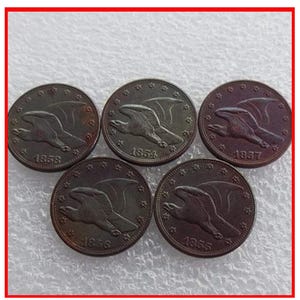 Rare USA United States Set of (1854-1858) 5pcs New Flying Eagle Cent Coins. Discover now!