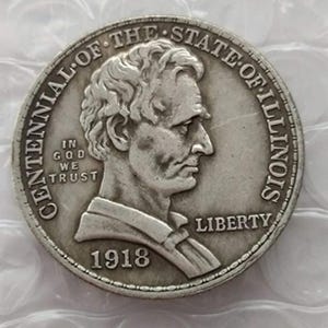 Rare 1918 Centennial Illinois Lincoln Half Dollar Silver Color USA United States Cool Coin. Discover now!