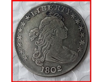 Rare USA United States 1802 Silver Color Liberty Draped Bust Dollar Coin. Discover!