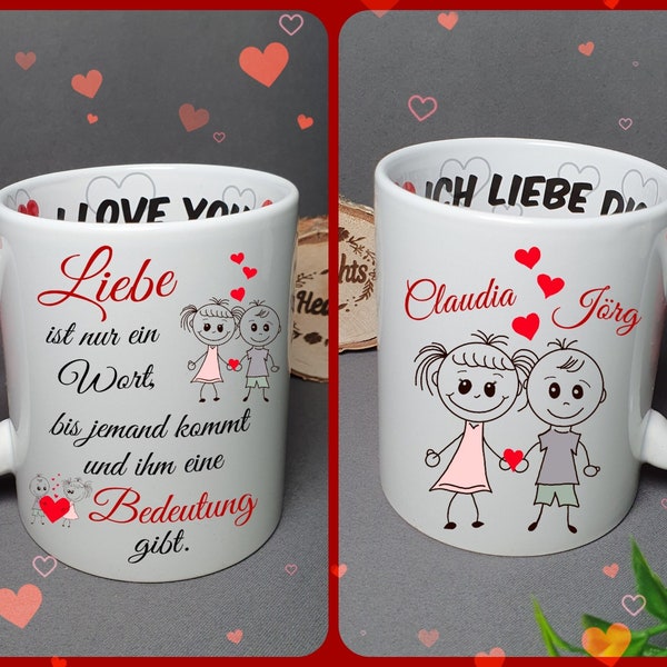 personalized cup love with name desired text photo mug coffee cup personal photo gift Valentine's Day anniversary handle with hearts