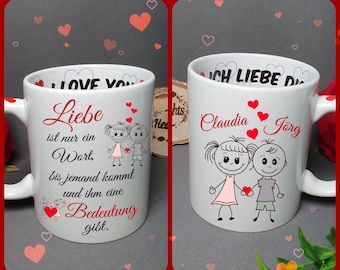 personalisierte Tasse Liebe mit Name Wunschtext Fototasse Kaffeetasse persönlichem Foto Geschenk Valentinstag Jahrestag Henkel mit Herzen