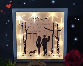 personalisierter beleuchteter Bilderrahmen Familie Leuchtrahmen Wandbild Leuchtbild Spruch Liebe personalisiert Muttertag Valentinstag