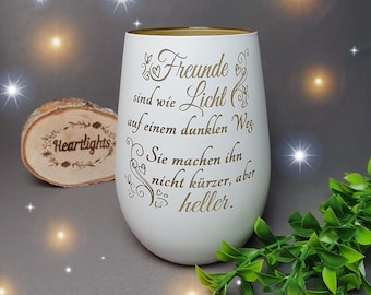 Lanterna personalizzata incisa al laser con la frase "Amici" percorso luminoso più luminoso regalo in vetro luminoso per amici vaso di famiglia in vetro luminoso inciso