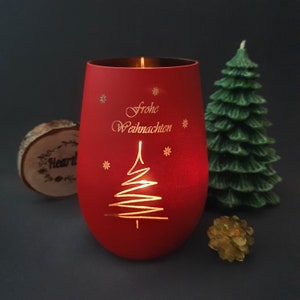 Lantern red Merry Christmas fir tree engraving tealight glass light glass tealight holder candle holder Stölzle mug glass engraved red