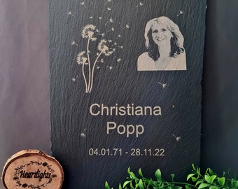 Slate with photo engraving Slate memorial stone