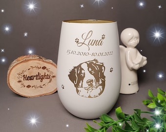 personalisiertes Windlicht Premium Hund Katze Portrait Silhouette Grablicht Grabvase Grablampe Trauerlicht Gedenklicht Erinnerungslicht Tier