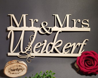 personalisiertes Türschild mit Familiennamen zur Hochzeit Mr. & Mrs.