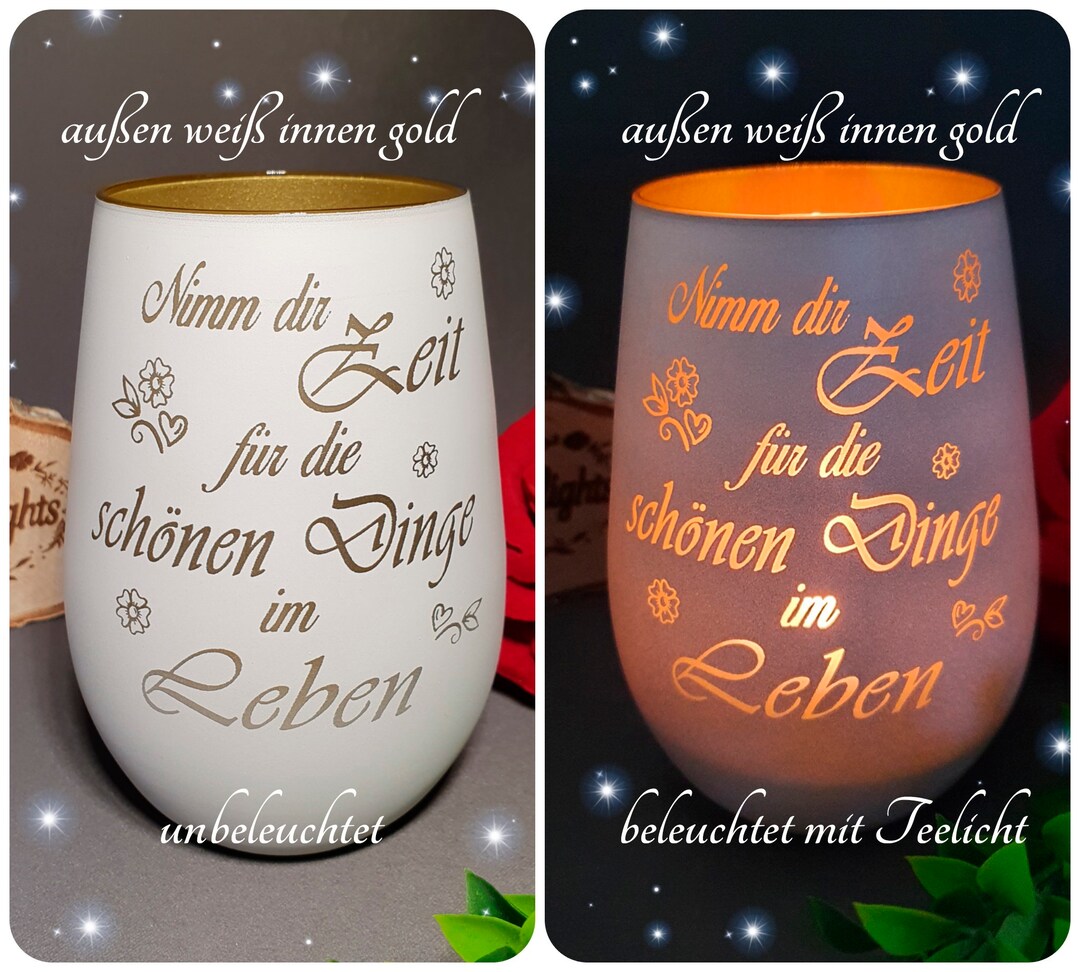 Personalisiertes Windlicht lasergraviert mit Wunschspruch Zeit für