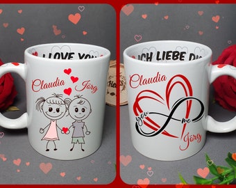 personalisierte Tasse Liebe mit Name Wunschtext Foto Fototasse  Geschenk Valentinstag Jahrestag Henkel mit Herzen Pärchentasse Pärchen